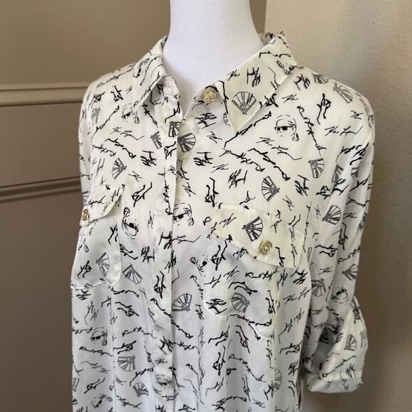 NWT KARL LAGERFELD PARIS Women's Soft Everyday Roll-Sleeve Blouse Size L - Picture 2 of 12